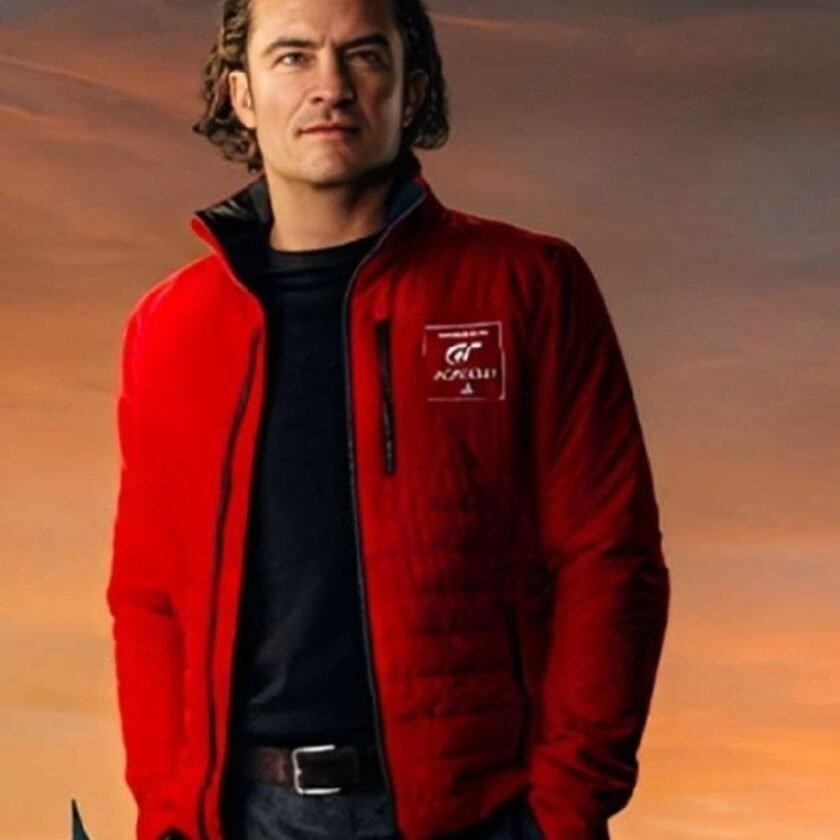 gran-turismo-2023-orlando-bloom-red-puffer-outfit